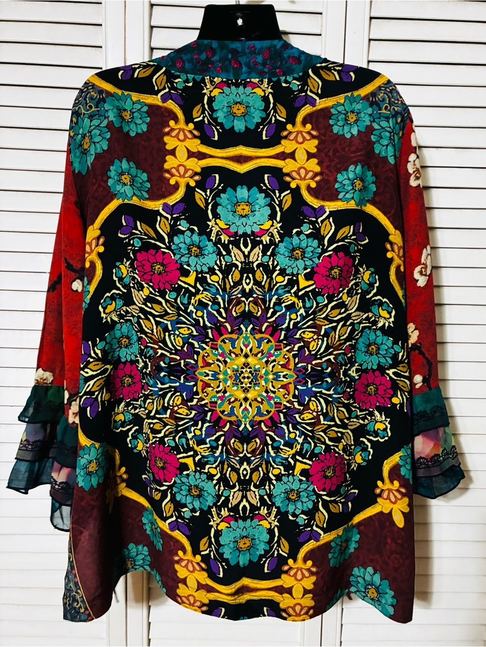 John Mark Multicolor Floral Patchwork Tunic - Teal, Red, Turquoise - Picture 6 of 7